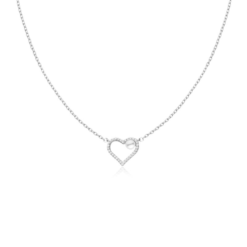 Colier argint cu perla naturala alba si inima cu pietre  DiAmanti AN5126NRH-AS (Argint 925‰ 2,3 g.)