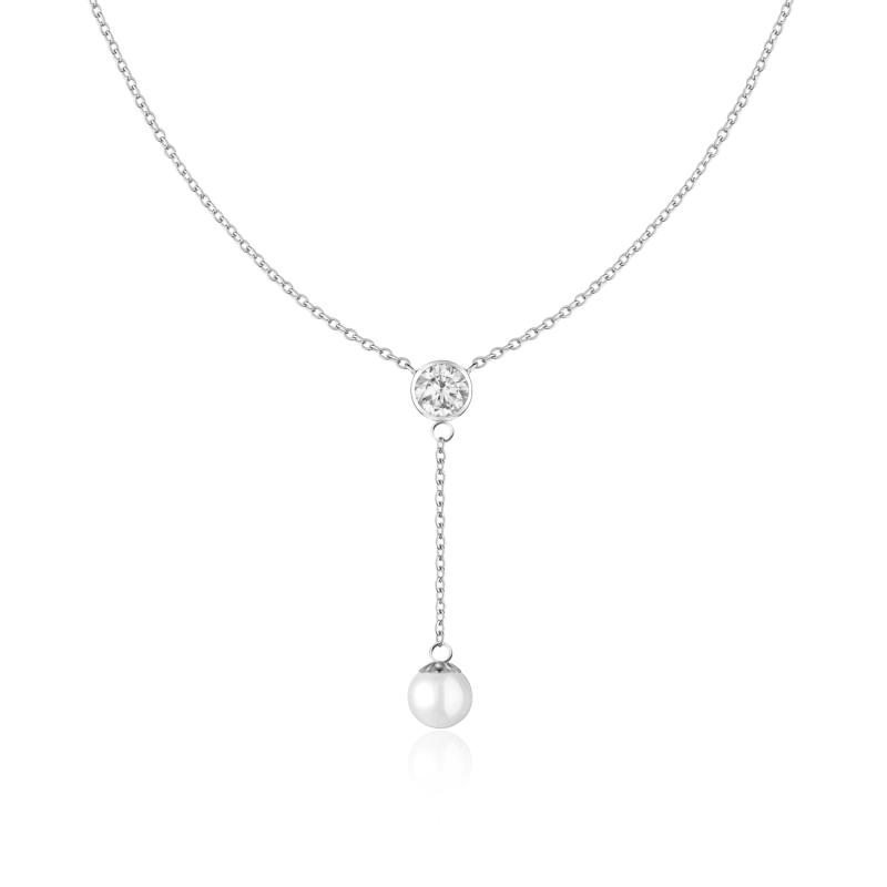 Colier argint cu perla naturala alba si piatra DiAmanti SET831PRN-AS (Argint 925‰ 3,2 g.)