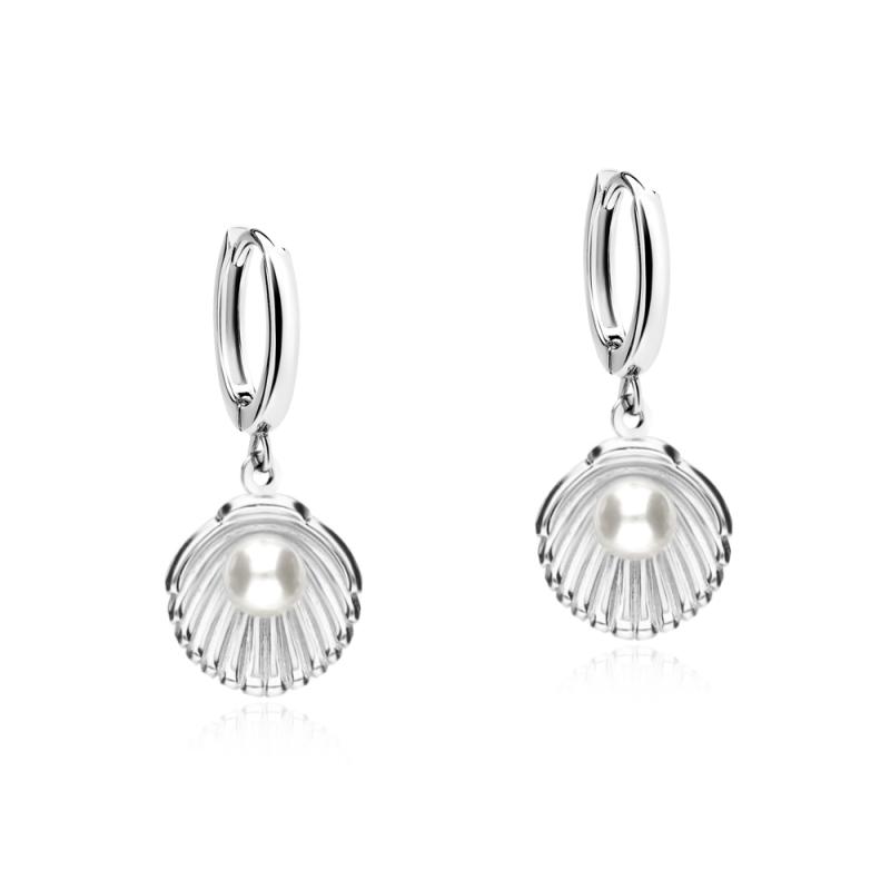 Cercei rotunzi de argint cu scoici si perle naturale albe  DiAmanti E19096-AS (Argint 925‰ 3,9 g.)