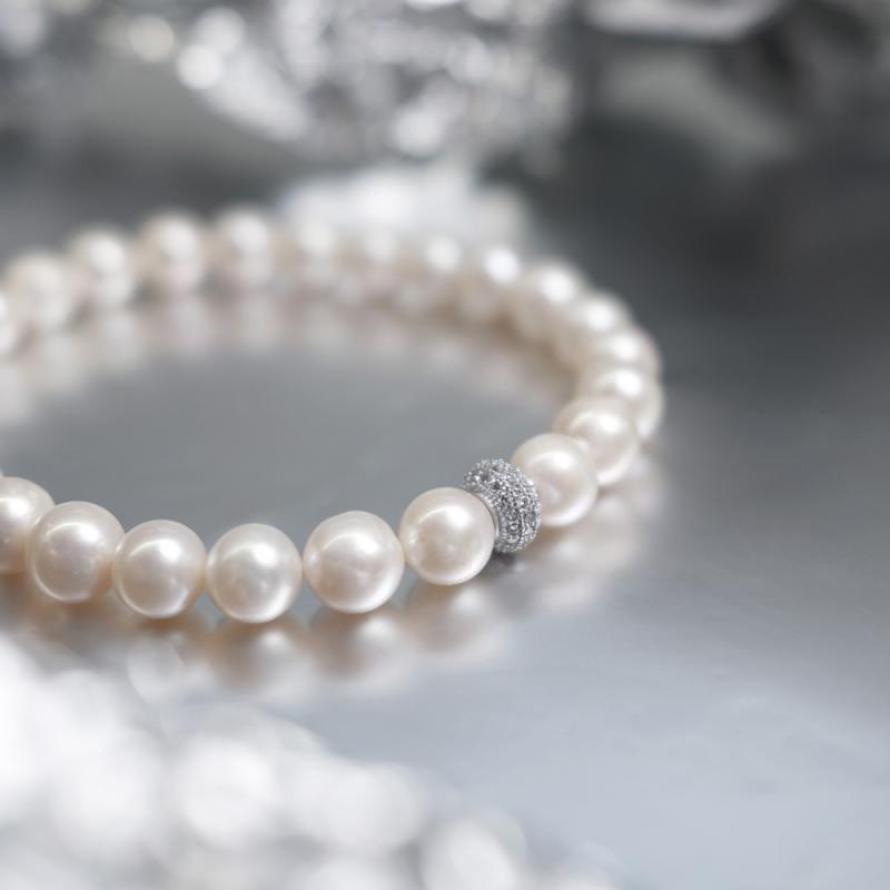 Bratara perle naturale albe si element argint cu pietre DiAmanti 234-111B-G (Argint 925‰ 0,7 g.)