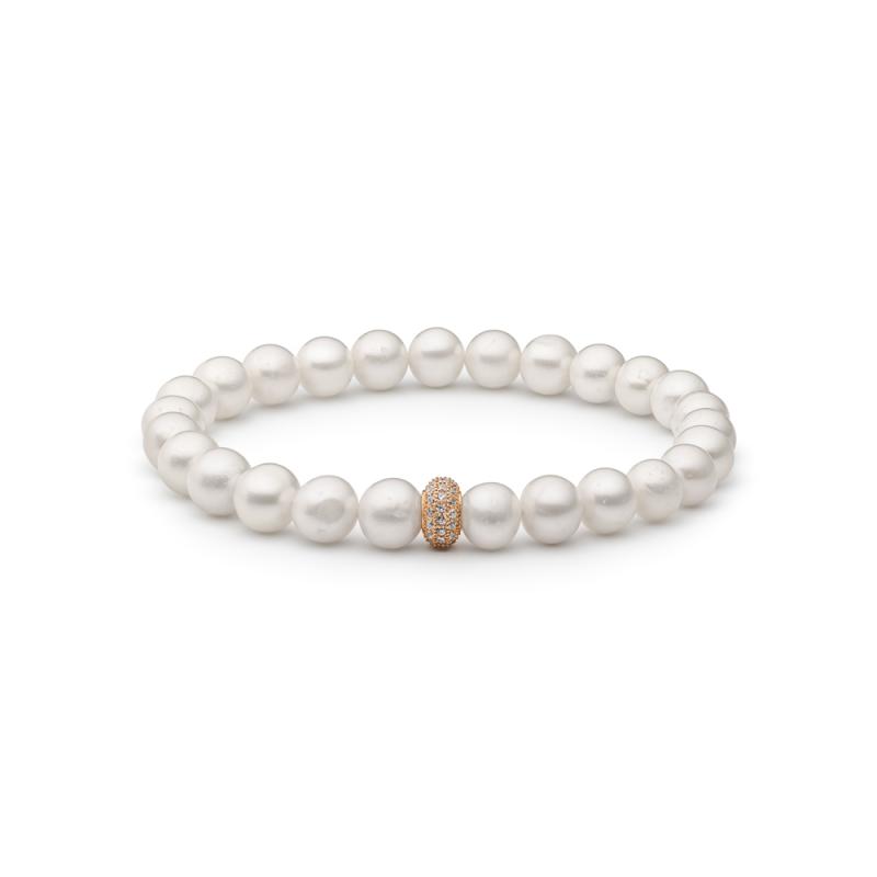 Bratara perle naturale albe si element argint placat cu aur roz cu pietre DiAmanti 234-112B-G (Argint 925‰ 0,7 g.)