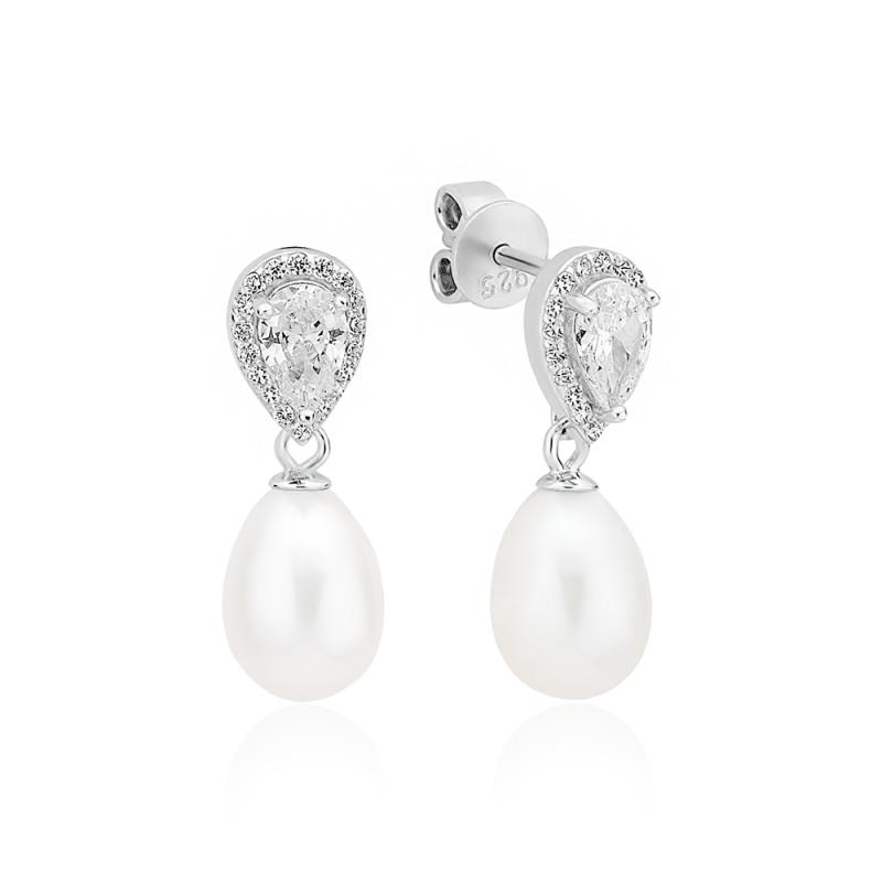 Cercei argint cu perle naturale albe si pietre DiAmanti SK23484E_W-G (Argint 925‰ 1,7 g.)