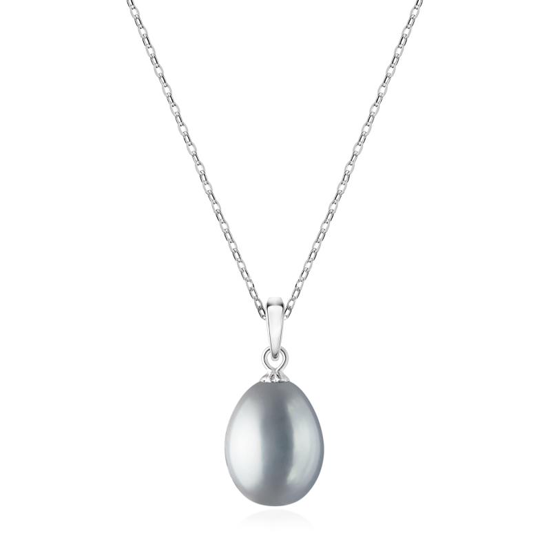 Lantisor argint cu perla naturala argintie DiAmanti PFD19-G_Necklace-G (Argint 925‰ 3 g.)