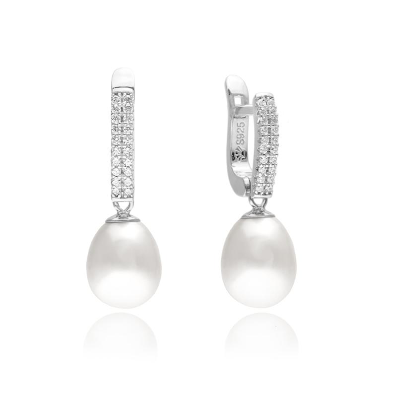 Cercei argint cu perle naturale albe si pietre cu tortite DiAmanti SK16214EL_W-G (Argint 925‰ 2,8 g.)
