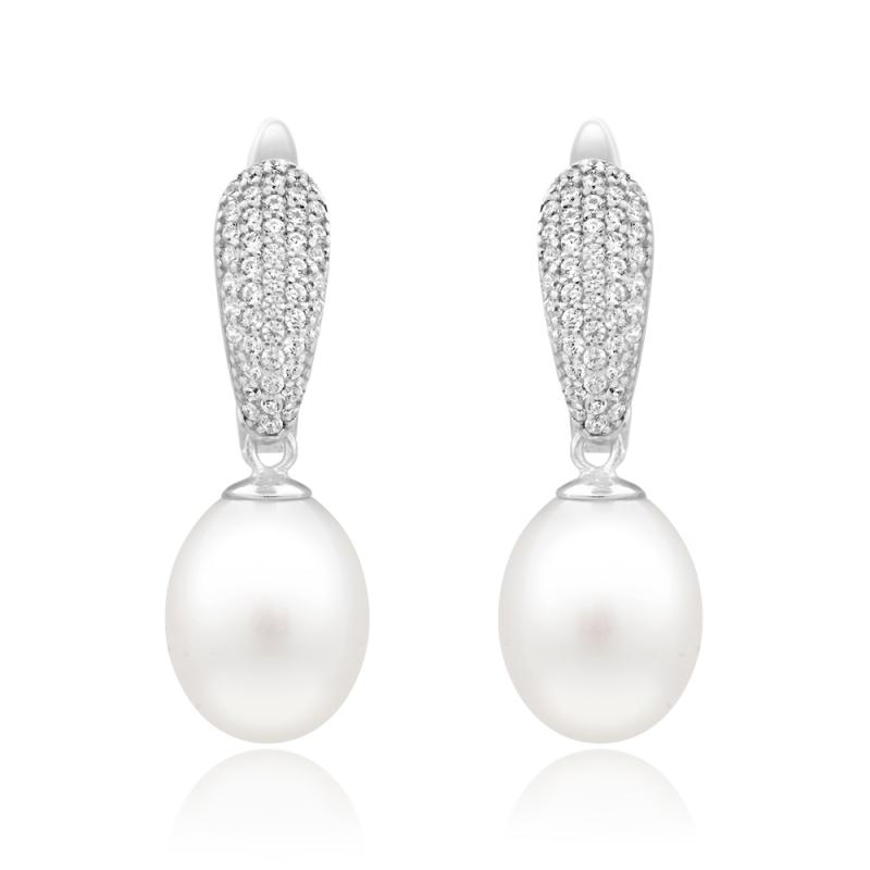 Cercei argint cu perle naturale albe si pietre cu tortite DiAmanti SK16415EL_W-G (Argint 925‰ 2,7 g.)