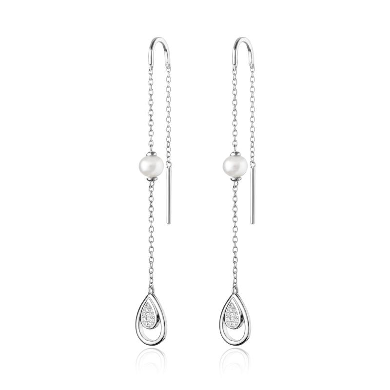 Cercei lungi argint cu lant si perle naturale albe DiAmanti SK19235E_W-G (Argint 925‰ 2,5 g.)