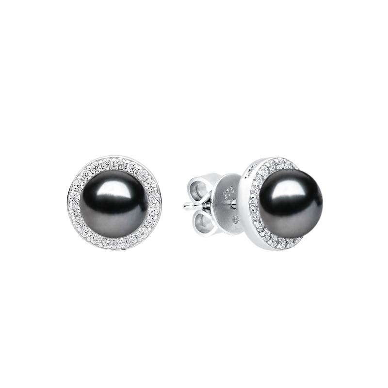 Cercei perle naturale negre cu reflexii din argint cu cristale DiAmanti SK21483E_B-G (Argint 925‰ 1,8 g.)