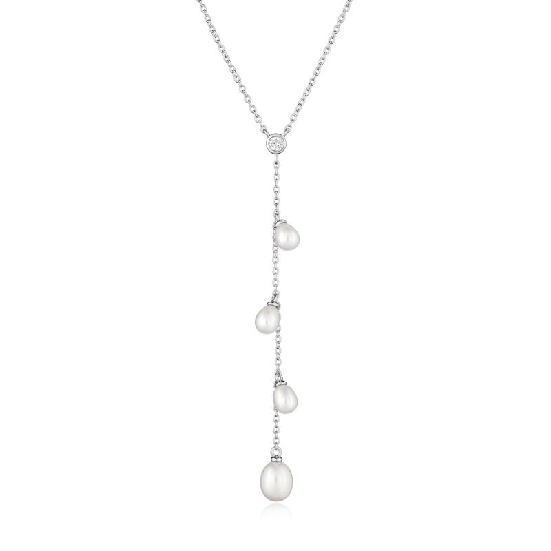 Colier argint cu perle naturale albe si cristal DiAmanti SK24109N_W-G (Argint 925‰ 2,2 g.)
