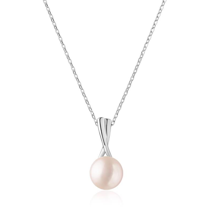 Colier perla naturala roz Peach Fuzz cu lantisor argint DiAmanti SK21362P_P_Necklace-G (Argint 925‰ 2 g.)