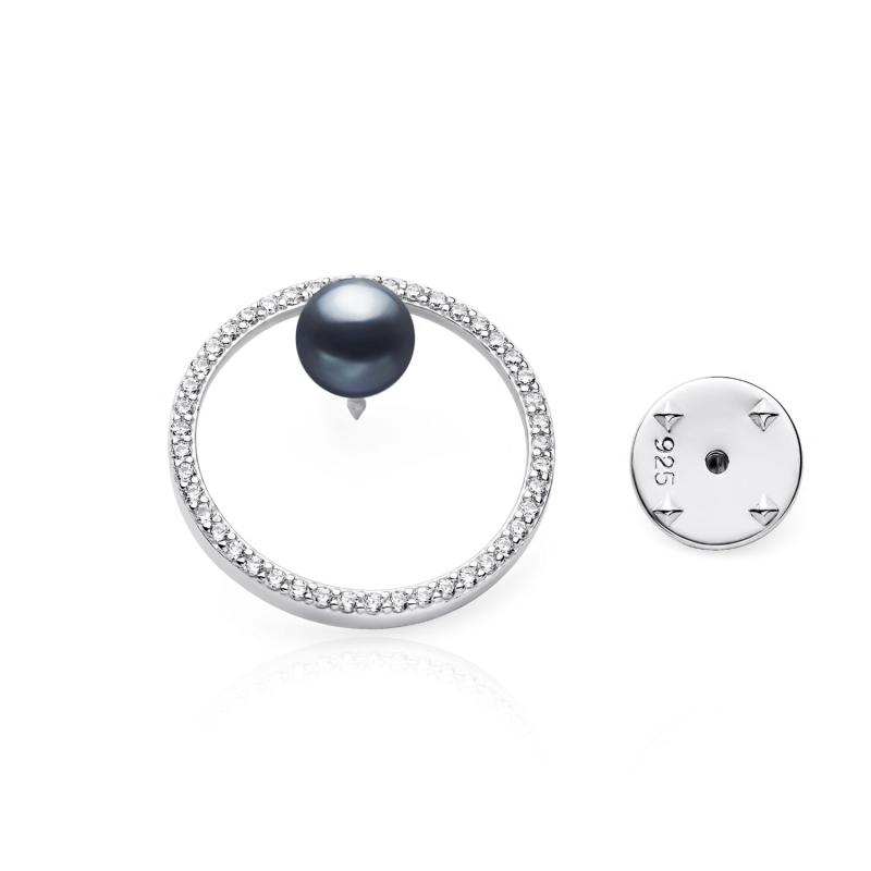 Brosa argint cu perla naturala neagra cu reflexii si pietre, cu inchidere tip pin DiAmanti SK22529BR_B-G (Argint 925‰ 2,4 g.)