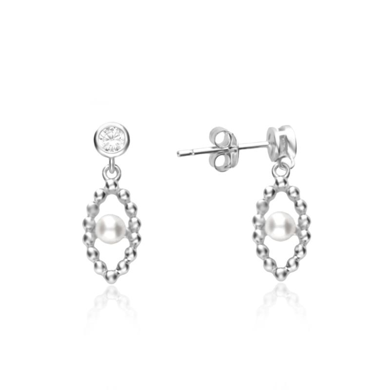Cercei argint cu perle naturale albe si pietre DiAmanti E20549ERH-AS (Argint 925‰ 1,1 g.)