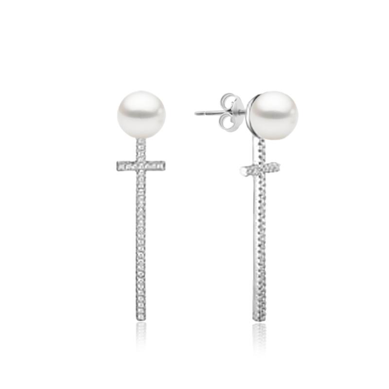 Cercei argint cruciulite cu pietre si perle albe DiAmanti ME02311A-AS (Argint 925‰ 1,5 g.)
