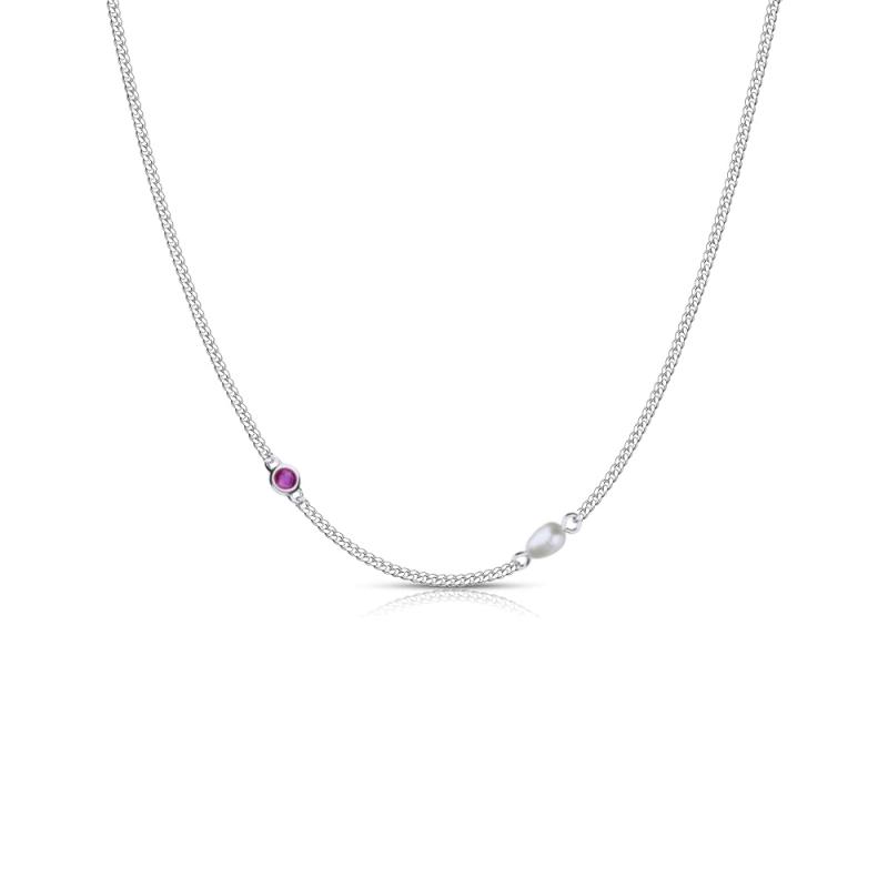 Colier argint cu perla naturala alba si piatra roz DiAmanti N06711NRH-AS (Argint 925‰ 4 g.)
