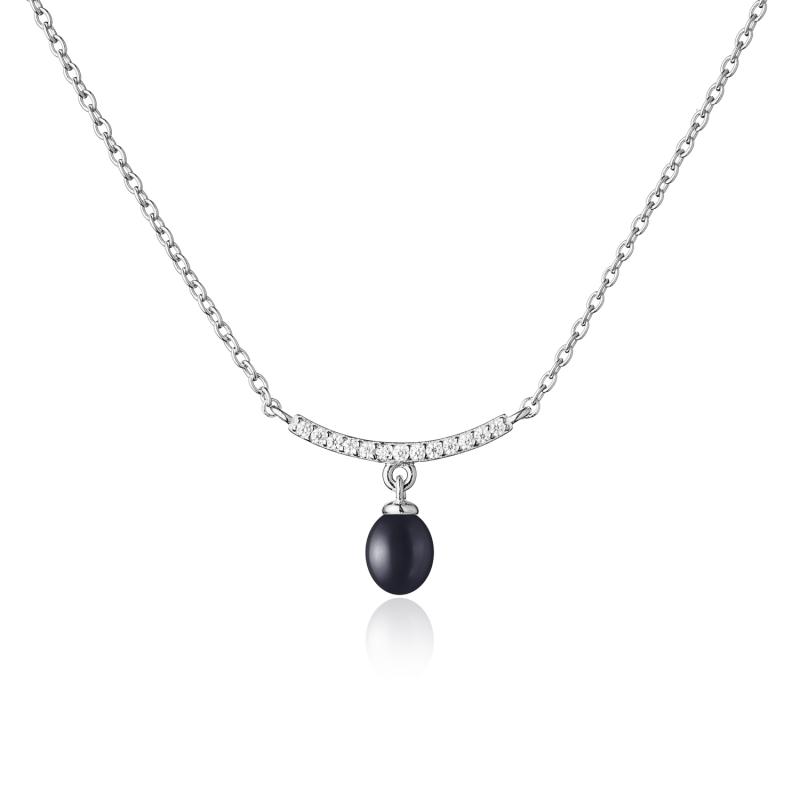 Colier argint cu perla naturala neagra si pietre DiAmanti SK23373N_B-G (Argint 925‰ 2,2 g.)
