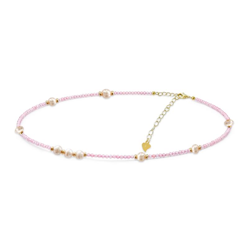 Colier argint placat cu aur galben cu cristale roz si perle DiAmanti CN093NY-AS (Argint 925‰ 0,75 g.)