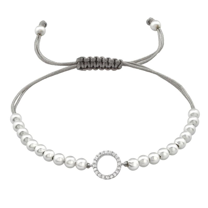 Bratara pe snur cu pandantiv cerc din argint cu zirconii si perle sintetice model DiAmanti DIA33432 (Argint 925‰ 0,5 g.)