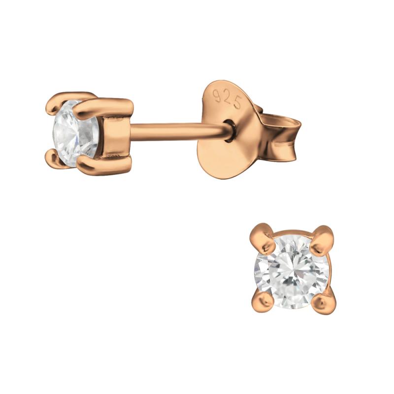 Cercei din argint placat cu aur roz 14K model solitaire cu zirconii 3 mm DiAmanti DIA34899 (Argint 925‰ 0,5 g.)