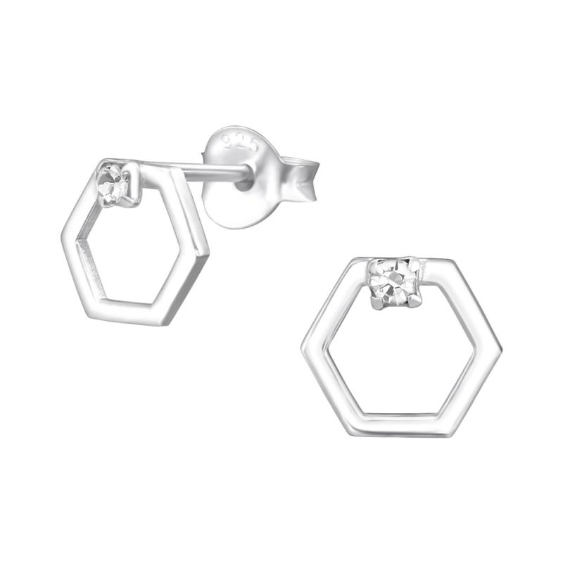 Cercei din argint in forma de hexagon cu zirconii model DiAmanti DIA37937