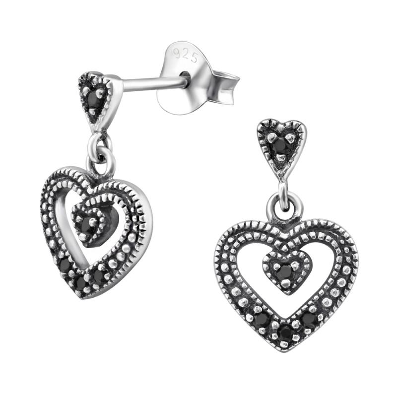 Cercei din argint inimi cu zirconii negre DiAmanti DIA31012-Black