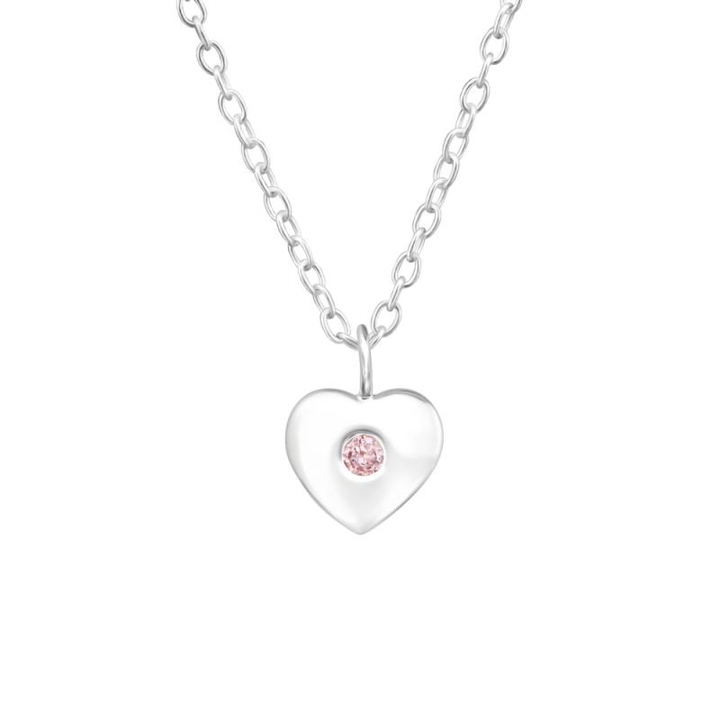 Lantisor din argint inima cu piatra roz DiAmanti DIA34853-Pink (Argint 925‰ 1,2 g.)