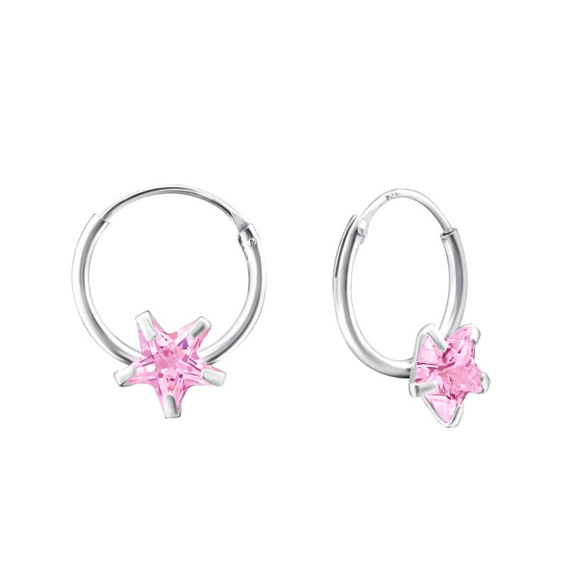 Cercei rotunzi din argint cu zirconiu in forma de steluta roz DiAmanti DIA13871-Pink (Argint 925‰ 0,5 g.)