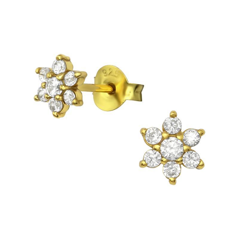 Cercei din argint placat cu aur galben 18K floare cu zirconii DiAmanti DIA31818 (Argint 925‰ 0,7 g.)